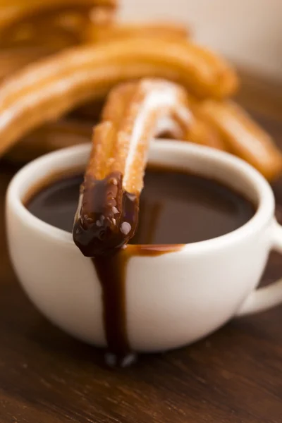 Deliciuos spanish Churros with hot chocolate Stock Photo