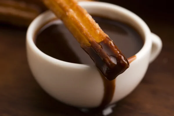 Deliciuos spanyol Churros, forró csokoládé Stock Kép