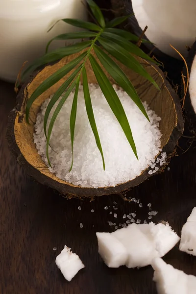 Coco mandi. Kelapa dengan garam laut — Stok Foto