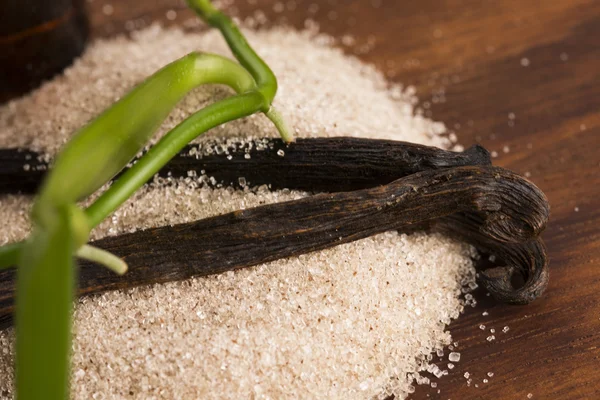 Vanilya şekeri ve vanilya fasulye — Stok fotoğraf
