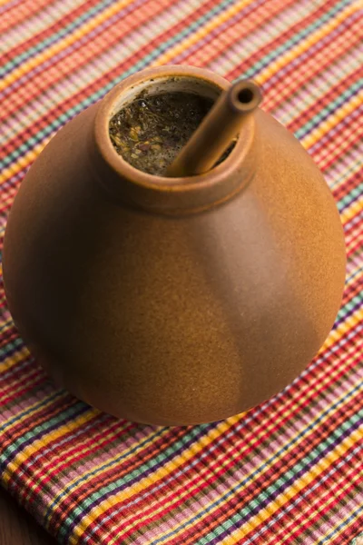 Calabash and bombilla with yerba mate — Stock Photo, Image