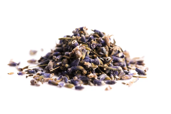 Lavender Herb Bud Flower tea Heap pile surface top view isolated — Stock Photo, Image