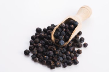 beyaz zemin üzerine ardıç meyveleri