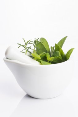 Beyaz bir arka plan üzerinde izole otlar ile harç