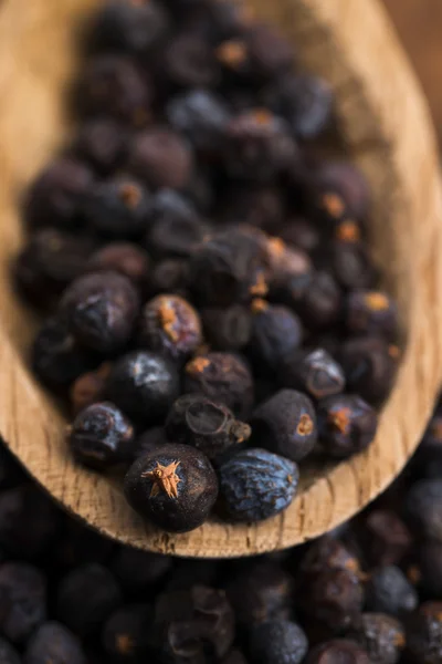 Wacholderbeeren auf einem hölzernen Hintergrund — Stockfoto