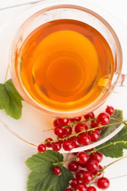 çay Kupası ve taze kırmızı kuş üzümü