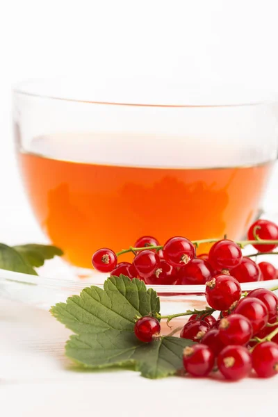 Té en taza y grosella roja fresca —  Fotos de Stock