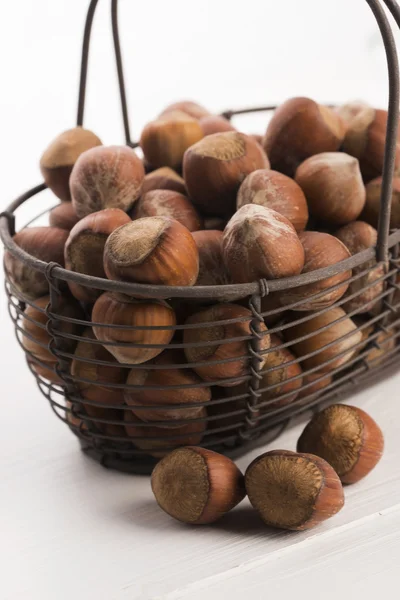 Hazelnuts in basket — Stock Photo, Image