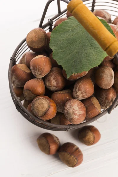 Hazelnuts in basket — Stock Photo, Image