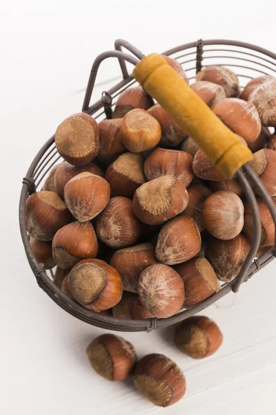 Hazelnuts in basket — Stock Photo, Image