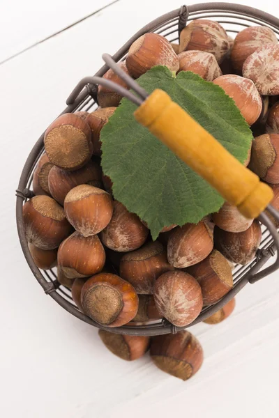 Hazelnuts in basket — Stock Photo, Image