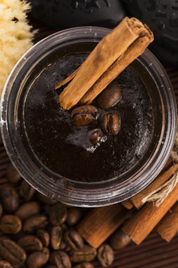 Ev yapımı yüz ve vücut organik tüm doğal kahve bodur (peeling