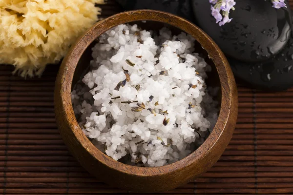 Homemade skin exfoliant (skin scrub) of sea salt, olive oil and