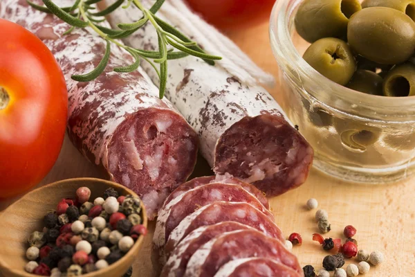 Tranches de saucisse de porc espagnol — Photo