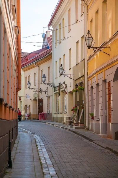 Cozy Narrow Empty Stikliu Street Old Town Vilnius Lithuania Lot — Stock Photo, Image