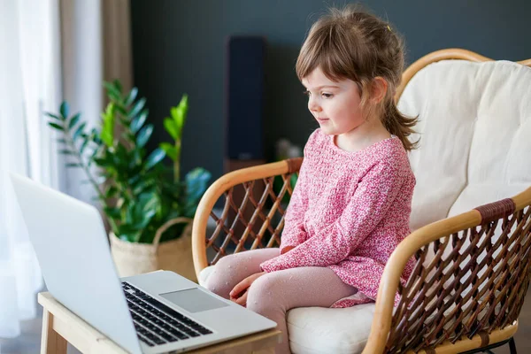 Kleines Mädchen Chattet Mit Ihren Großeltern Laptop — Stockfoto