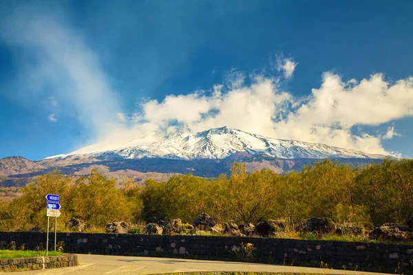 埃特纳火山在春山 — 图库照片