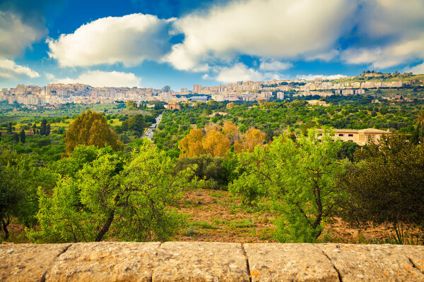 Agrigento city seen from the Valley of Temples