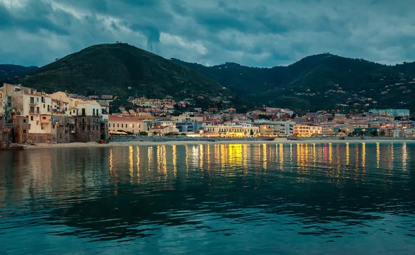Small town Cefalu at dusk — Stock Photo, Image