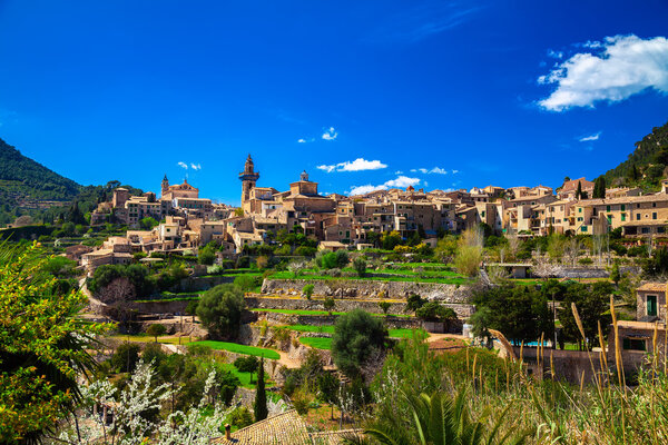 The small town Valldemossa on the hill in the mountains of Mallorca, Spain