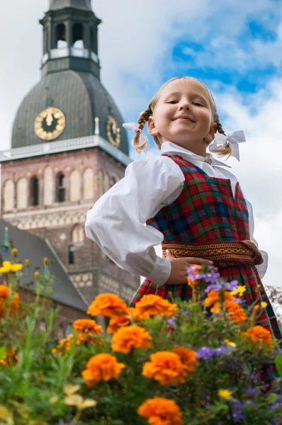 Latvian girl near the Cathedral — Stock Photo, Image