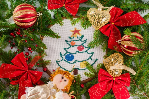 Cross embroidered Christmas tree — Stock Photo, Image