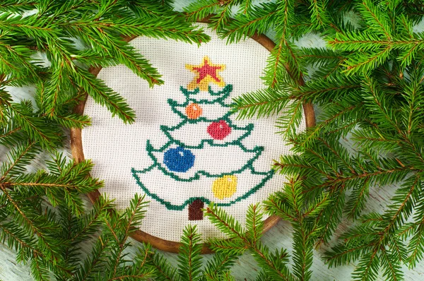 Cross embroidered Christmas tree — Stock Photo, Image