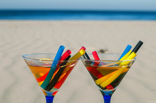 Two martini cocktail on the beach