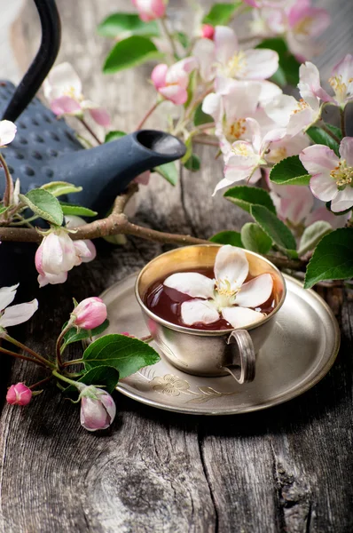 Taza de té con flores frescas — Foto de Stock