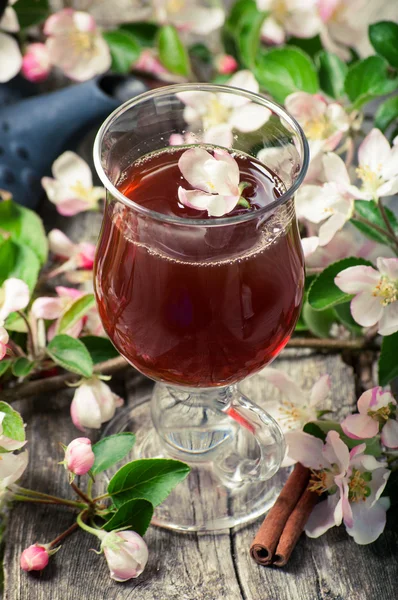 Tea cup with fresh flower blossoms — Stock Photo, Image