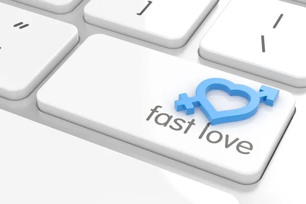 Snelle liefde computer toetsenbord tekst met mannelijke en vrouwelijke teken — Stockfoto