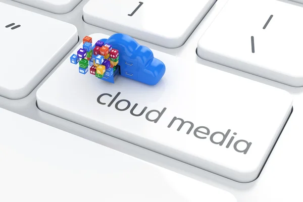 Software cloud media concept. De pictogrammen van de kleurrijke doos met blauwe stora — Stockfoto