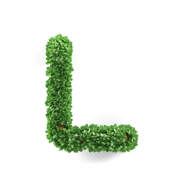 Groene bladeren L ecologie brief alfabet lettertype — Stockfoto