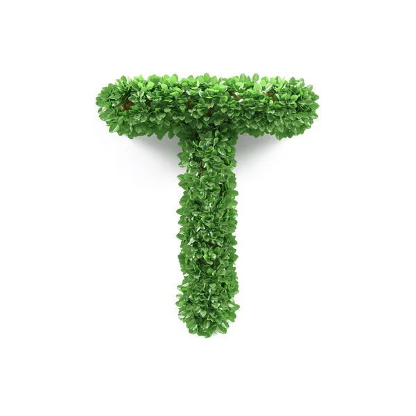 Grüne Blätter T Ökologie Buchstaben Alphabet Schriftart — Stockfoto