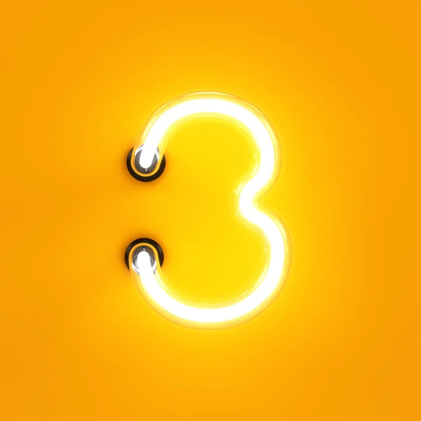 Luce al neon cifra alfabeto 3 tre di carattere — Foto Stock