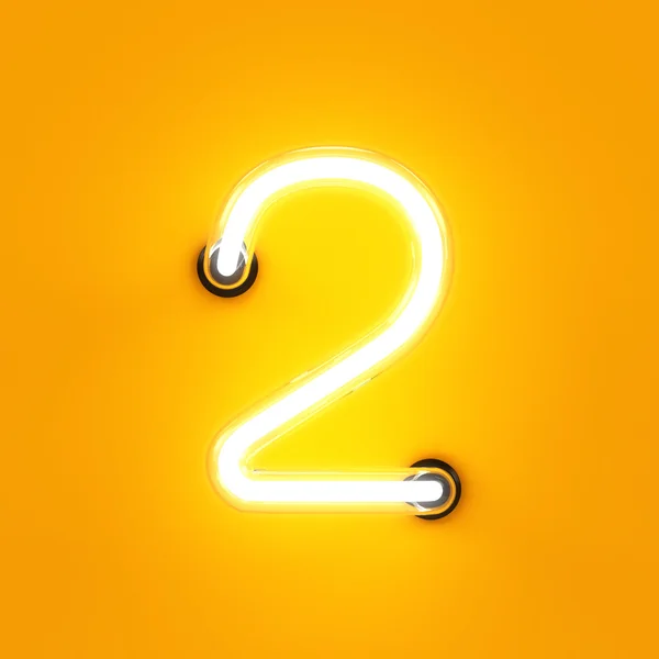 Neon light digit alphabet character 2 two font — Stok Foto