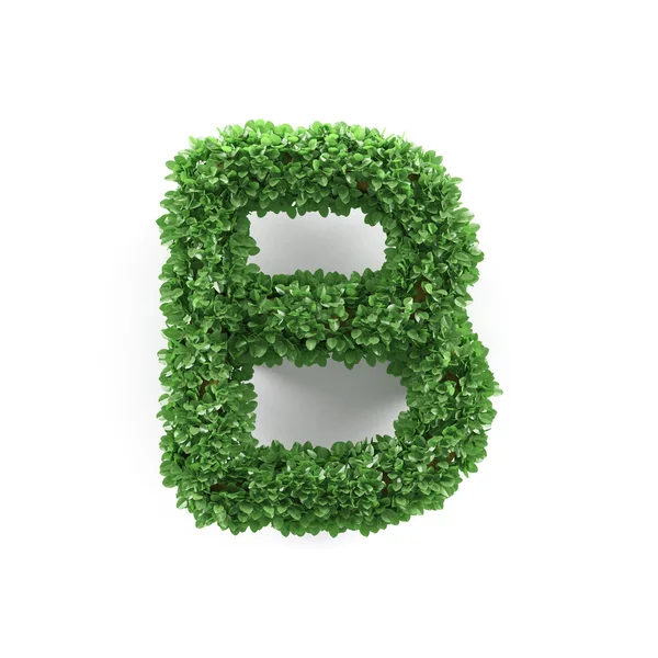 Green leaves B ecology letter alphabet font — Stock Photo, Image