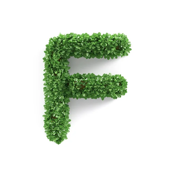 Green leaves F ecology letter alphabet font — Stock Photo, Image