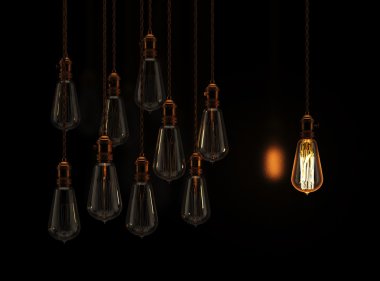 Asılı ampuller ile parlayan bir