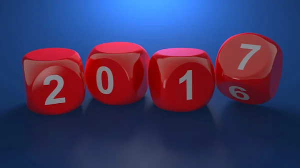 Würfel mit Neujahr 2017 auf blauem Hintergrund — Stockfoto