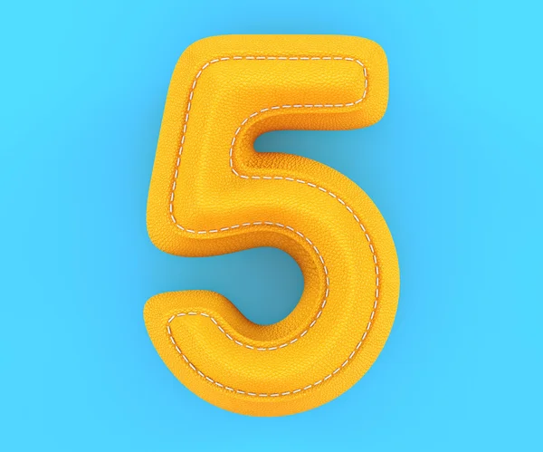 Leather yellow texture letter digit number five 5 — Stock Photo, Image