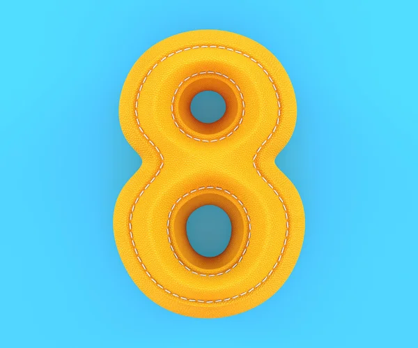 Leather yellow texture letter digit number eight 8 — Stock Photo, Image