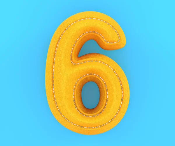 Leather yellow texture letter digit number six 6 — Stock Photo, Image