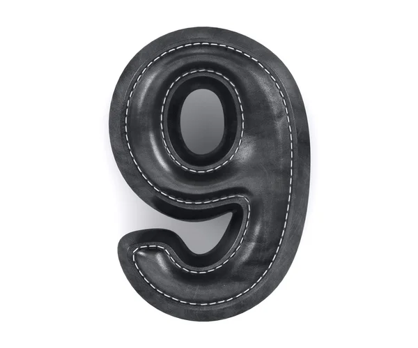 Leather black texture letter digit number nine 9 — Stock Photo, Image