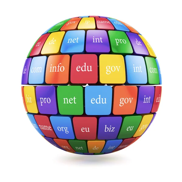 Vue des cubes de couleur de groupe dans la sphère spape noms de domaine — Photo