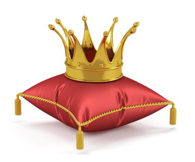 Altın kral taç kırmızı yastığına