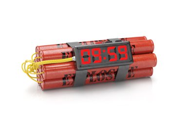 Beyaz backgrou izole çalar saat ateşleyici patlayıcı