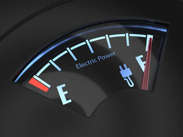 Indicatore livello carburante elettrico con l'ago che indica un batteria piena ch — Foto Stock
