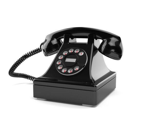 Черный старомодным Телефон, изолированные на белом фоне