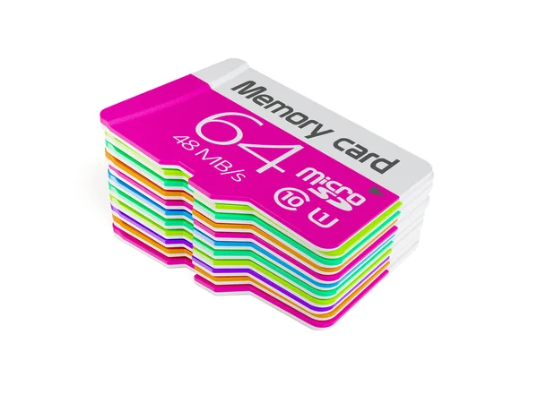 Kolorowy pamięci micro sd karty stosu — Zdjęcie stockowe